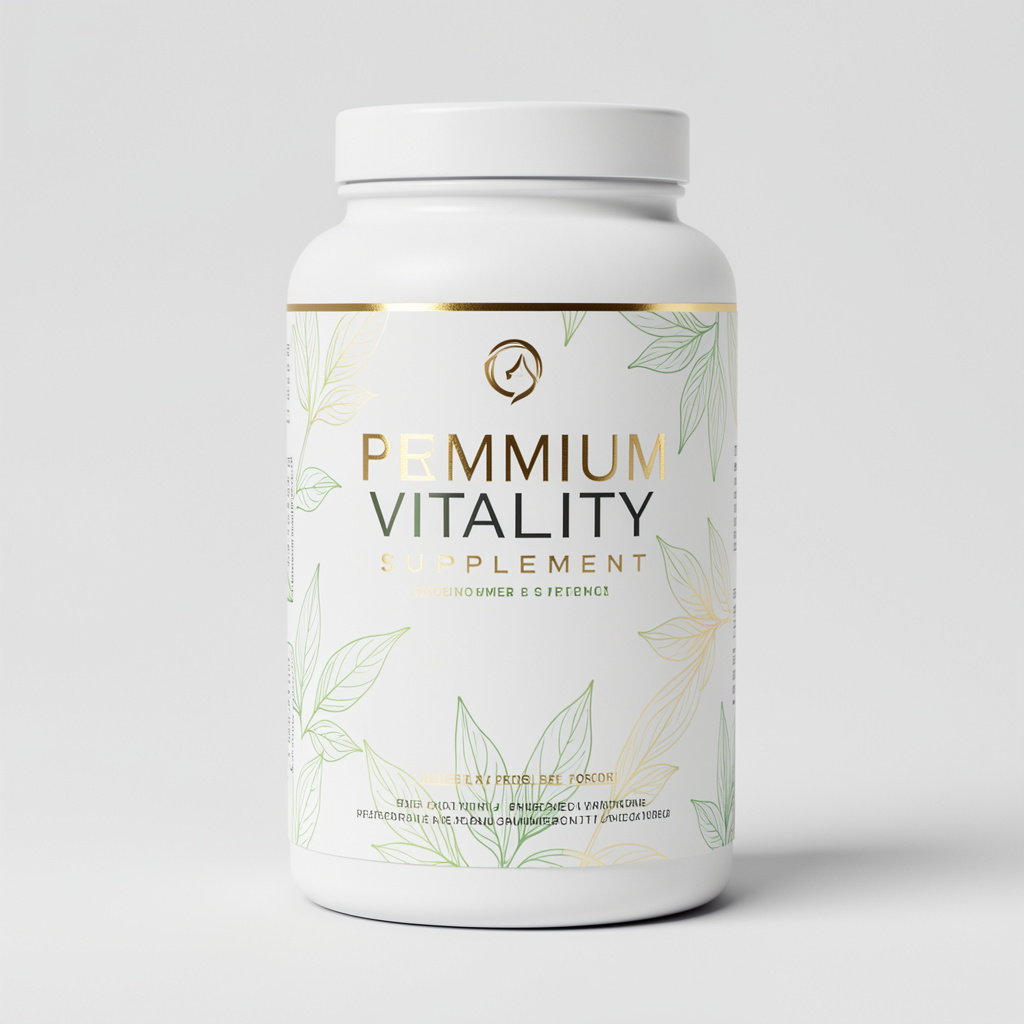 Premium vitality supplement bottle with natural leaf design